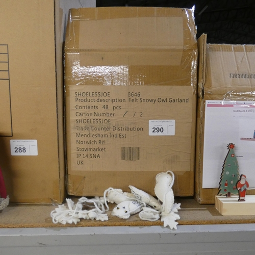 290 - 1 box containing 48  x Shoeless Joe felt snowy owl garlands