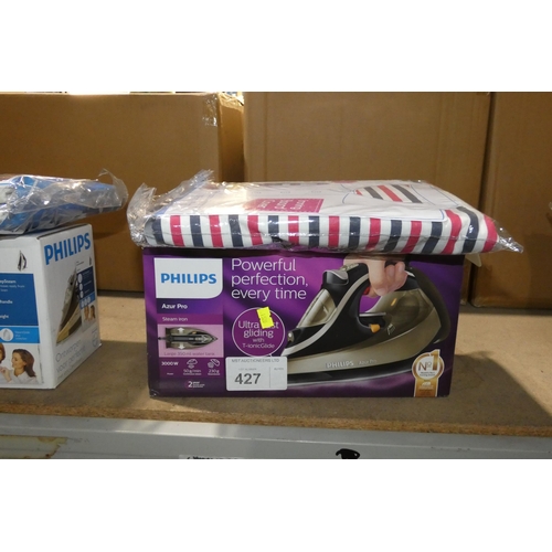 1 x Philips Azur Pro steam iron 3000w and 1 x ironing board cover