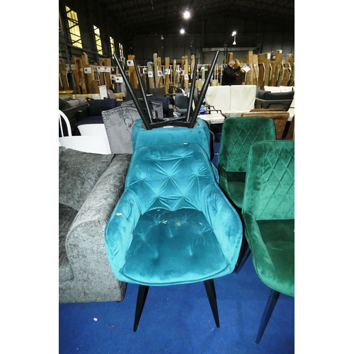 623 - A set of 3 velvet touch teal upholstered tub type chairs