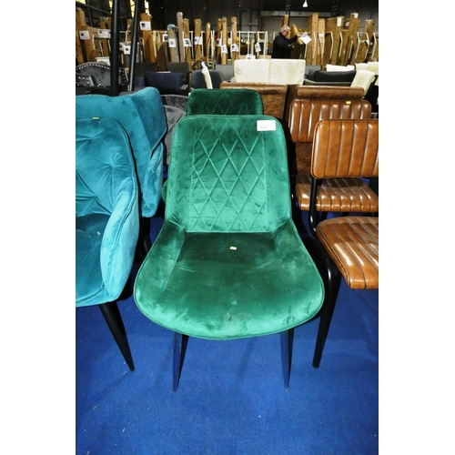 624 - 2 x green upholstered velvet touch chairs