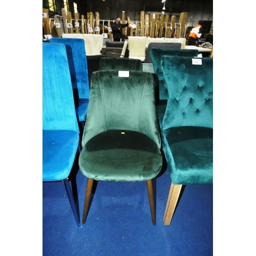 628 - 2 x green upholstered velvet touch tub type chairs