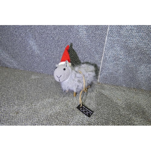 319 - 1 box containing 144  x Shoeless Joe grey sheep in Santa hat decorations