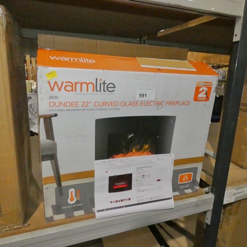 591 - An electric curved glass fireplace by Warmlite 2kw boxed - trade