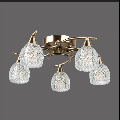 164 - 1 x Trang 5-light 40cm antique brass semi-flush amount ceiling light for low ceilings RRP £59