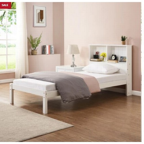 735 - An Elgin 4ft wooden bed frame with shelf headboard RRP £136. Supplied in two boxes and No mattress i... 