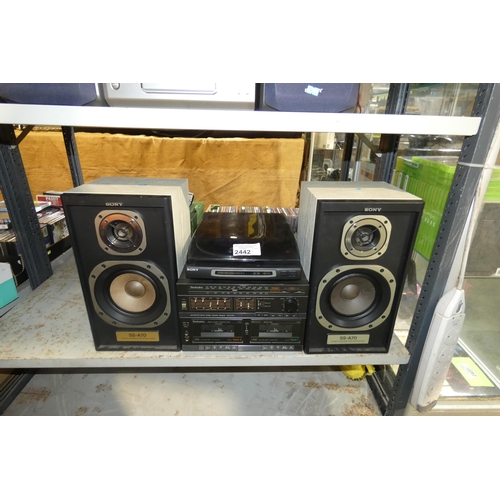 2442 - A Technics stereo system with a Sony turntable and speakers. NB: turntable not working - trade