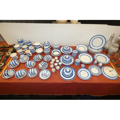 3190 - A large quantity of blue and white Cornish ware plates, jugs, beakers, cups, saucers and other china... 