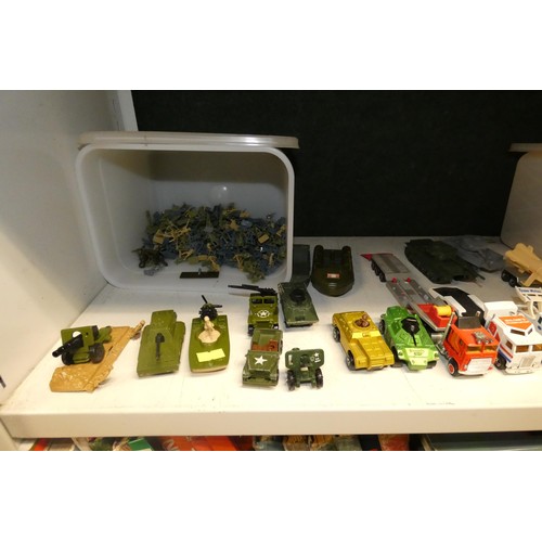 3056 - A quantity of miscellaneous diecast and other model vehicles and toys (two shelves)