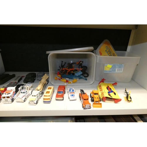 3056 - A quantity of miscellaneous diecast and other model vehicles and toys (two shelves)