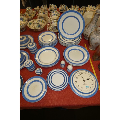 3190 - A large quantity of blue and white Cornish ware plates, jugs, beakers, cups, saucers and other china... 