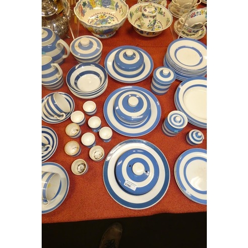 3190 - A large quantity of blue and white Cornish ware plates, jugs, beakers, cups, saucers and other china... 