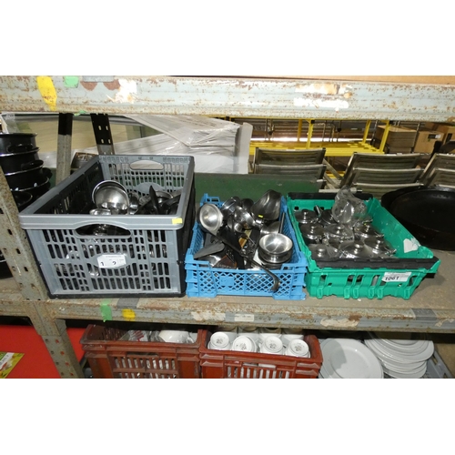 1061 - 3 x crates containing a quantity of various kitchen utensils