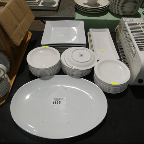 1136 - A quantity of various white crockery including a large oval serving plate, side plates & serving pla... 