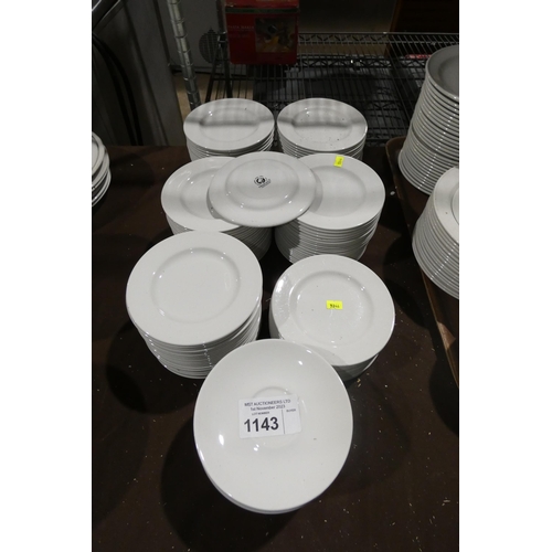 1143 - A large quantity of white crockery including over 100 side plates by Churchill