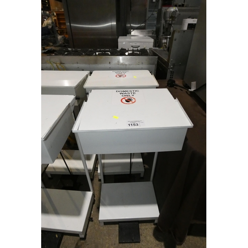 1153 - 2 x commercial kitchen pedal operated flip top metal bins