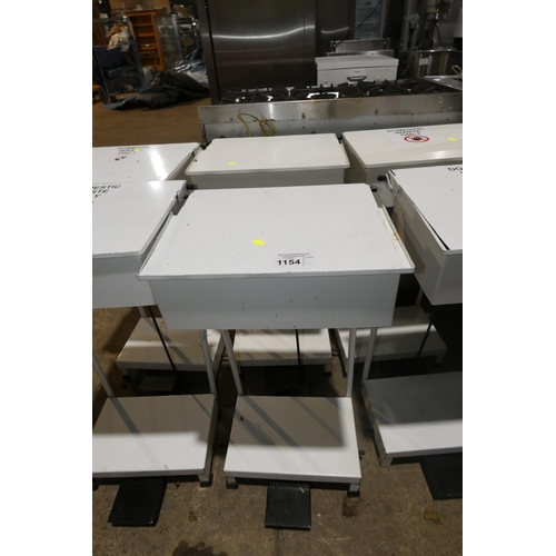 1154 - 2 x commercial kitchen pedal operated flip top metal bins