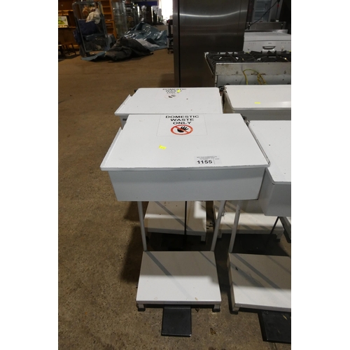 1155 - 2 x commercial kitchen pedal operated flip top metal bins