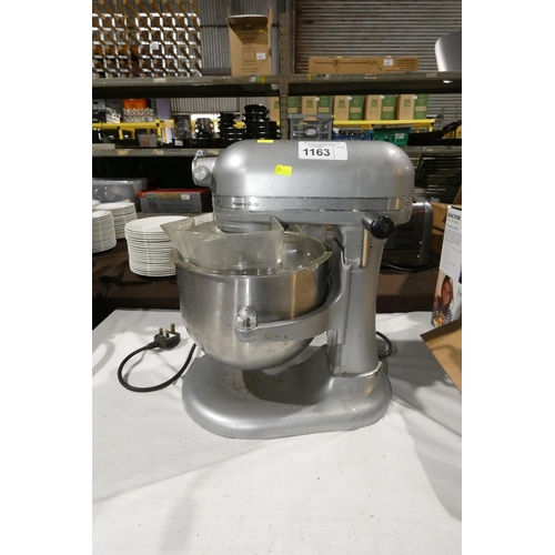 1163 - A heavy duty commercial food mixer by Kitchen Aid, with bowl, lid and 3 attachments - trade Tested W... 