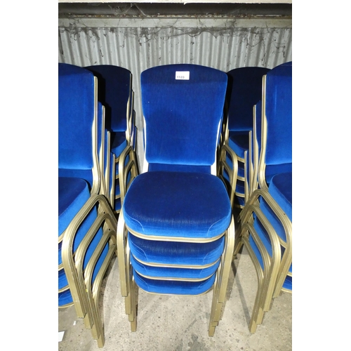 1189 - 8 gold coloured aluminium framed blue upholstered stacking banqueting chairs