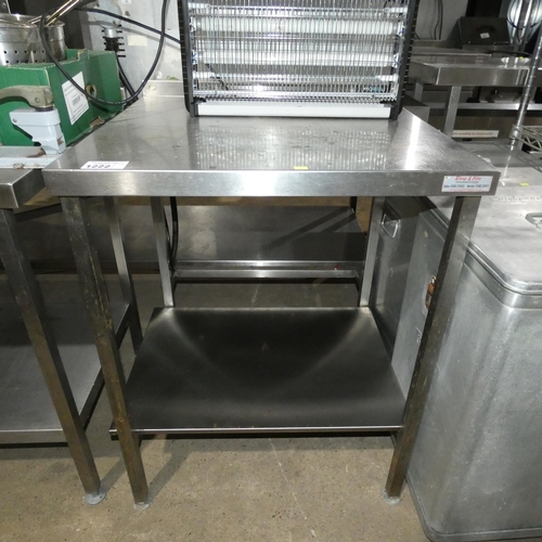 1222 - A commercial stainless steel square catering type table with open space beneath approx 70x68cm