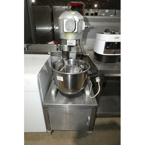 1225 - A commercial heavy duty Hobart food mixer on a mobile cabinet stand model AE200, comes with bowl and... 