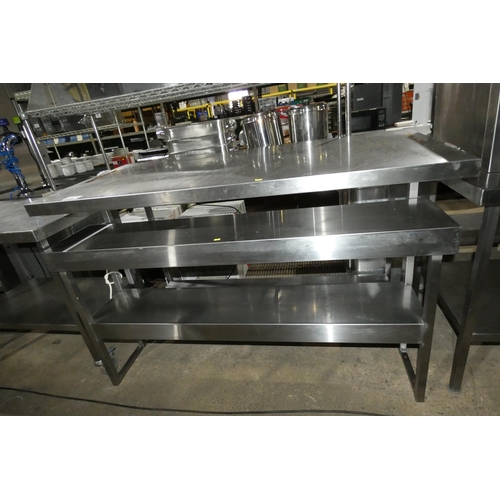 1233 - A commercial stainless steel prep top with gantry, requires screws and assembly approx 150x70cm plus... 