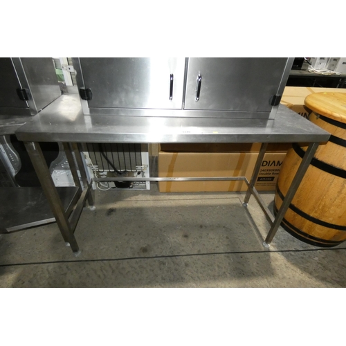 1240 - A commercial stainless steel catering type table by Moffat with open space beneath approx 140x60cm