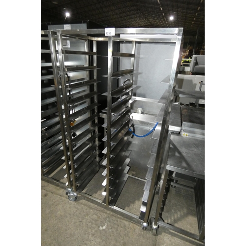 1259 - A tall mobile commercial stainless steel catering type tray rack (24 grid) approx 82x49x168cm