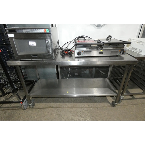 1266 - A commercial stainless steel catering type table with shelf beneath approx 150x60cm