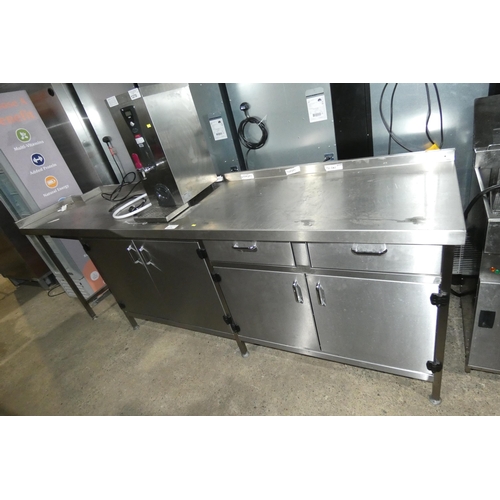 1271 - A large commercial stainless steel kitchen unit with prep surface, 4 cupboards and 2 drawers approx ... 