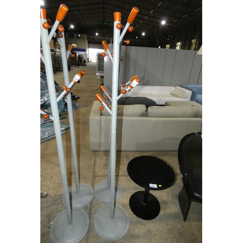 1403 - 2 x silver and wood effect hat and coat stands