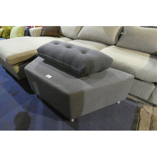 1433 - A grey upholstered trapezium shaped reception seat approx 147cm on longest side x 66cm and 1 x non-m... 