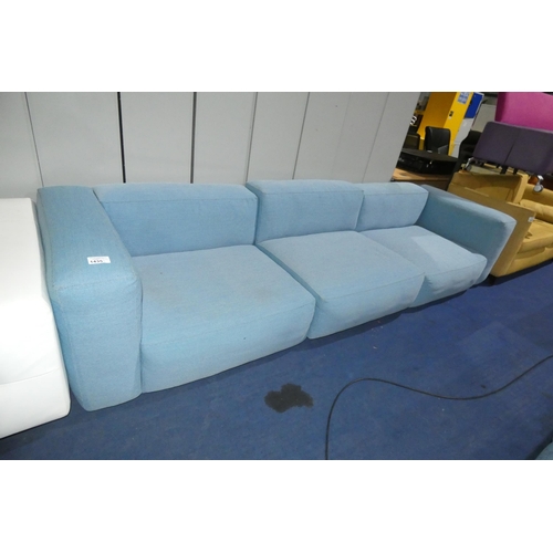 1435 - A three section oversize blue upholstered sofa approx 320cm wide