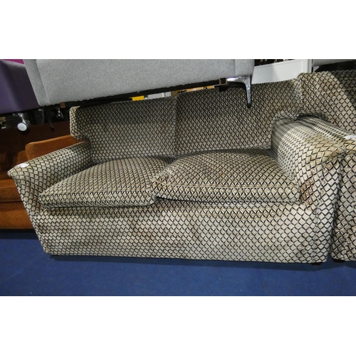 1442 - A two person reception type sofa upholstered in diamond pattern fabric approx 170cm wide (no make vi... 