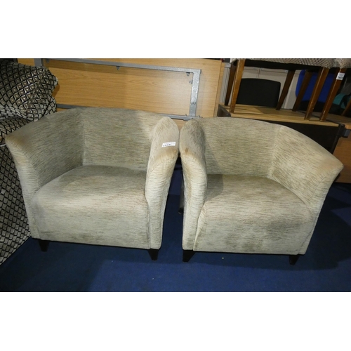 1444 - 2 x beige cord upholstered tub type chairs