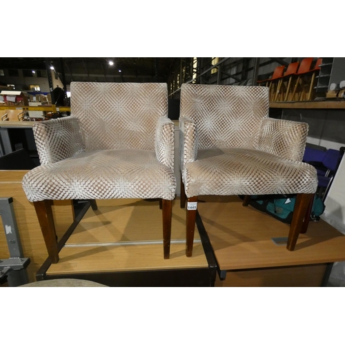 1445 - 2 x wood framed upholstered chairs