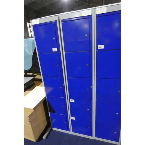 1476 - 2 x blue / grey metal five door personnel lockers each approx 38 x 45 x 197cm (at rear) - each locke... 