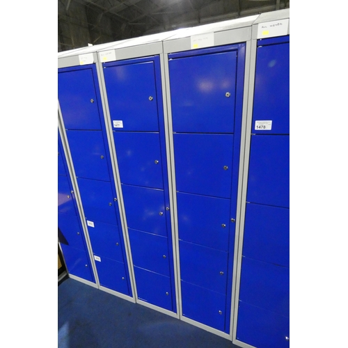 1477 - 2 x blue / grey metal five door personnel lockers each approx 38 x 45 x 197cm (at rear) - each locke... 