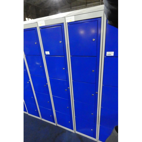 1479 - 2 x blue / grey metal five door personnel lockers each approx 38 x 45 x 197cm (at rear) - each locke... 