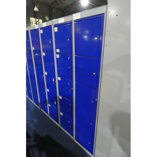 1482 - 2 x blue / grey metal five door personnel lockers each approx 38 x 45 x 197cm (at rear) - each locke... 