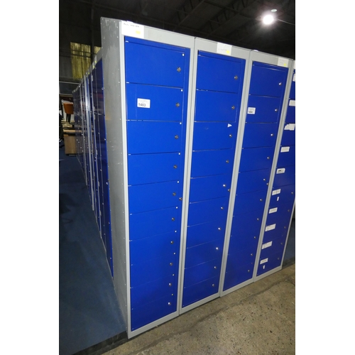 1483 - 2 x blue / grey metal ten door personnel lockers each approx 38 x 45 x 197cm (at rear) - each locker... 