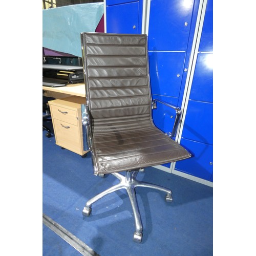 1488 - 1 x Luxy brown upholstered chrome framed office swivel chair