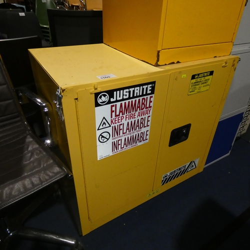 1500 - 1 x Justrite yellow metal flammable liquid two door storage cabinet approx 89 x 56 x 90cm high (door... 