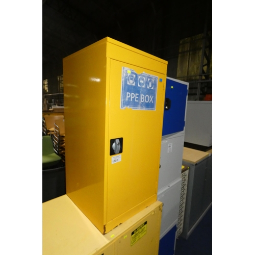 1501 - 1 x yellow metal PPE  single door storage cabinet approx 47 x 50 x 98cm high