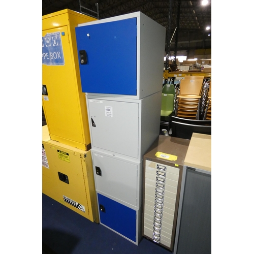 1502 - 4 x metal lockers each approx 45 x 45 x 45cm (2 x grey doors and 2 x blue doors) - Supplied with 1 x... 