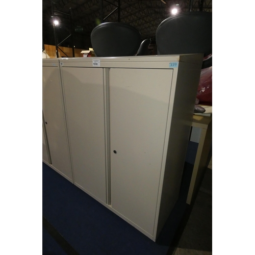 1510 - 1 x metal two door office storage cabinet with slightly sloping wood effect top approx 90 x 47 x 118... 