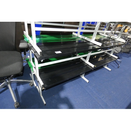 1532 - 2 x black plastic / metal benches each approx 198 x 37 x 39cm high