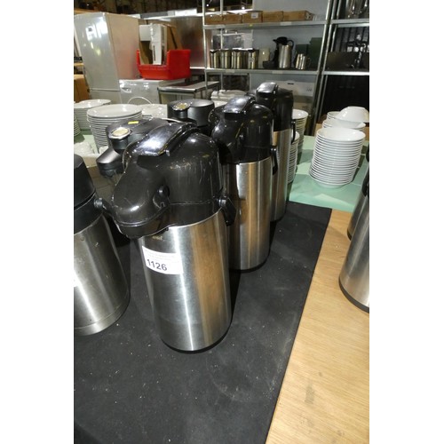 1126 - 3 large stainless steel flasks/hot water dispensers