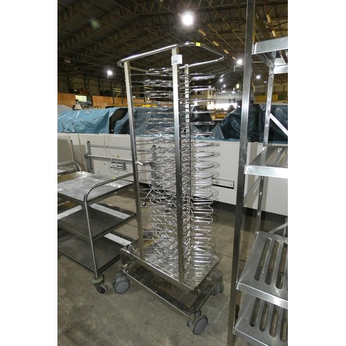 1295 - A commercial stainless steel mobile 60 plate rack/basket for a Rational 20 grid combi oven