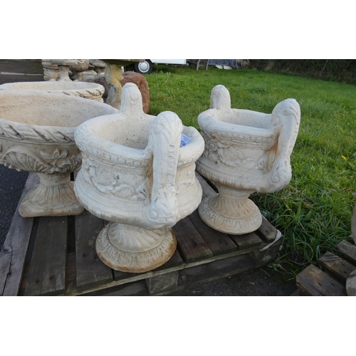 1324 - A pair of large concrete 2 handled urn type planters